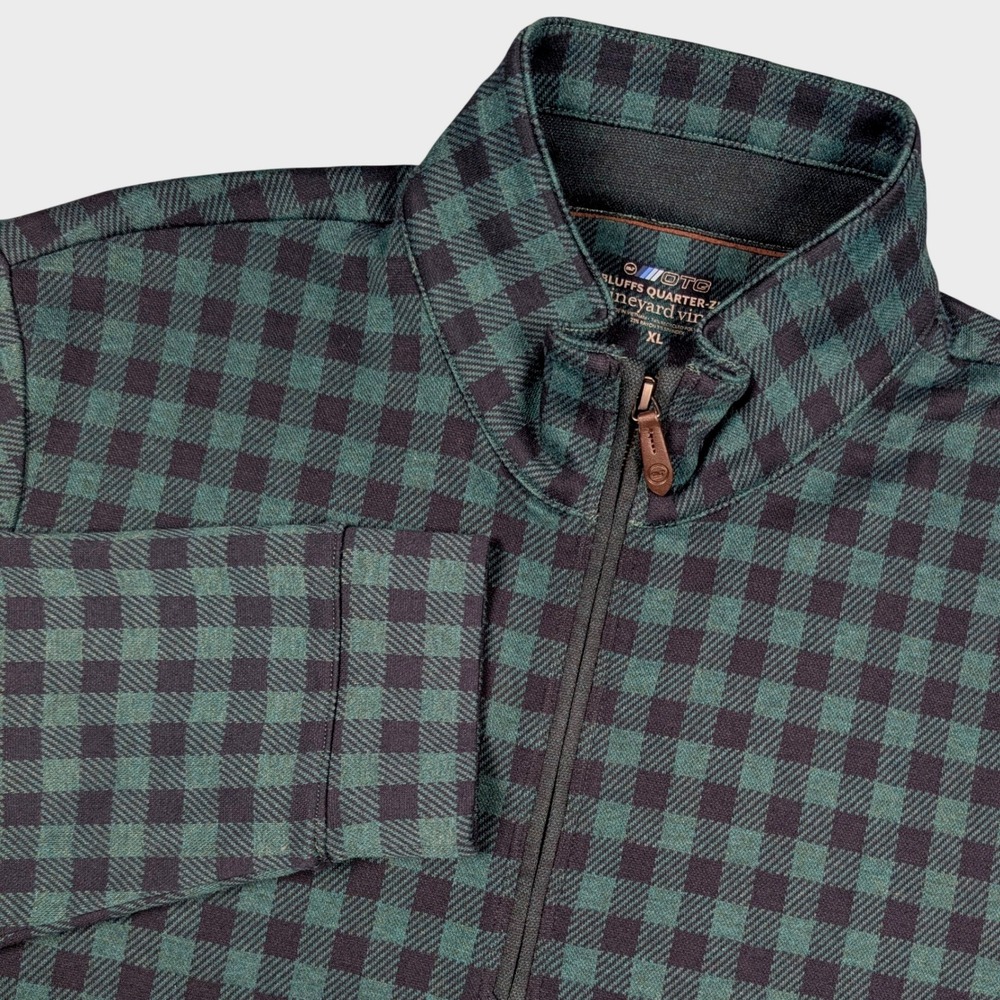 Vineyard Vines Bluffs 1/4 Zip Mens XL Green Gingham Tartan OTG On The Go Stretch